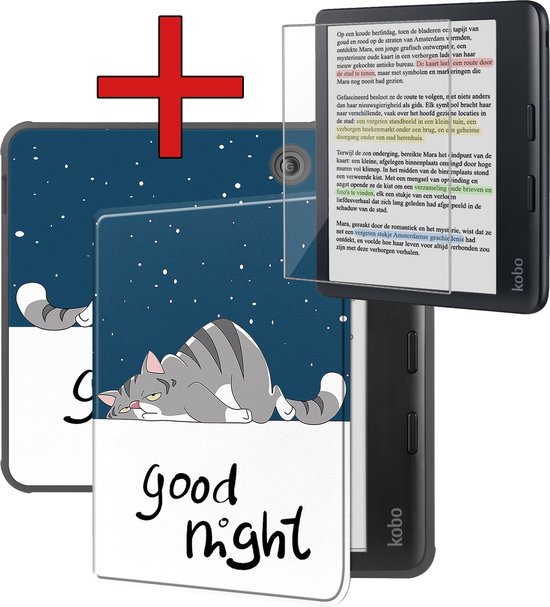 Hoesje Geschikt voor Kobo Libra Colour Hoesje Luxe Bescherm Case Met Screenprotector - Hoes Geschikt voor Kobo Libra Colour Hoes Book Cover - Kat van Hoesje 