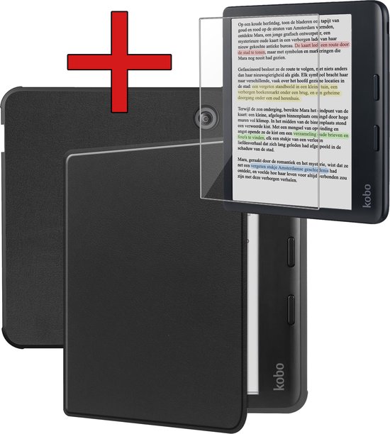 Hoesje Geschikt voor Kobo Libra Colour Hoesje Luxe Bescherm Case Met Screenprotector - Hoes Geschikt voor Kobo Libra Colour Hoes Book Cover - Zwart van Hoesje 