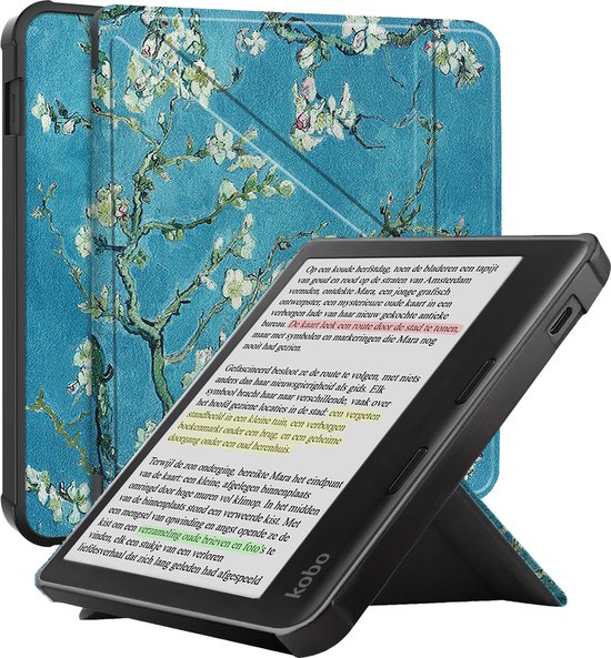 Hoesje Geschikt voor Kobo Libra Colour Hoesje Luxe Bescherm Case Trifold - Hoes Geschikt voor Kobo Libra Colour Hoes Book Cover - Bloesem van Hoesje 