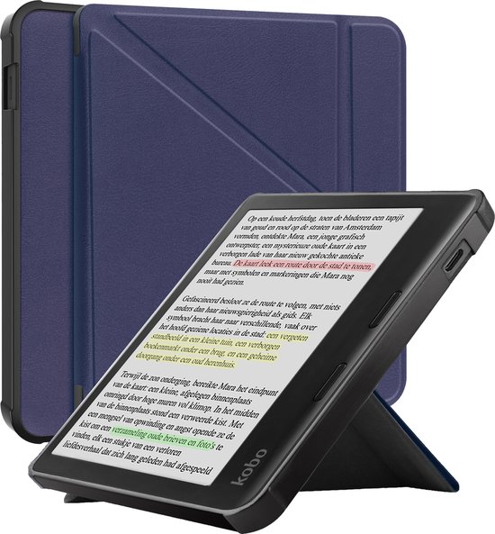 Hoesje Geschikt voor Kobo Libra Colour Hoesje Luxe Bescherm Case Trifold - Hoes Geschikt voor Kobo Libra Colour Hoes Book Cover - Donkerblauw van iMoshion