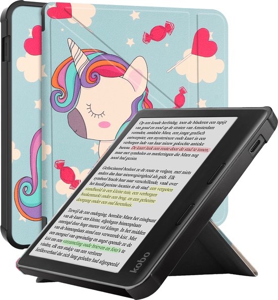 Hoesje Geschikt voor Kobo Libra Colour Hoesje Luxe Bescherm Case Trifold - Hoes Geschikt voor Kobo Libra Colour Hoes Book Cover - Eenhoorn van Hoesje 