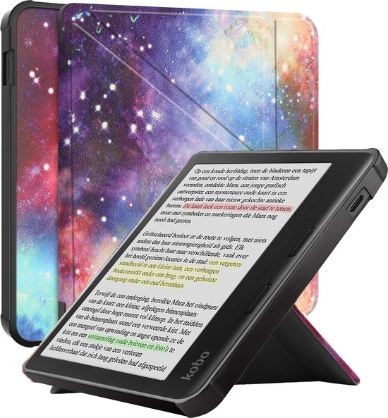 Hoesje Geschikt voor Kobo Libra Colour Hoesje Luxe Bescherm Case Trifold - Hoes Geschikt voor Kobo Libra Colour Hoes Book Cover - Galaxy van Hoesje 
