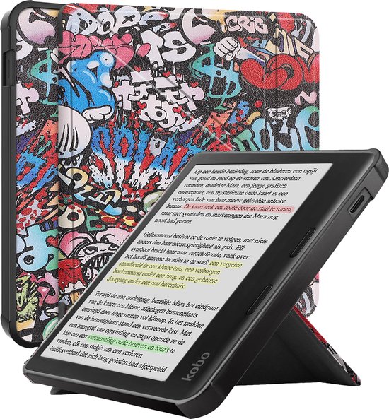 Hoesje Geschikt voor Kobo Libra Colour Hoesje Luxe Bescherm Case Trifold - Hoes Geschikt voor Kobo Libra Colour Hoes Book Cover - Graffity van Hoesje 
