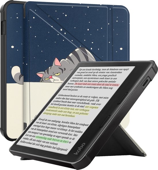 Hoesje Geschikt voor Kobo Libra Colour Hoesje Luxe Bescherm Case Trifold - Hoes Geschikt voor Kobo Libra Colour Hoes Book Cover - Kat van Hoesje 