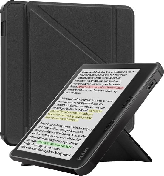 Hoesje Geschikt voor Kobo Libra Colour Hoesje Luxe Bescherm Case Trifold - Hoes Geschikt voor Kobo Libra Colour Hoes Book Cover - Zwart van Hoesje 