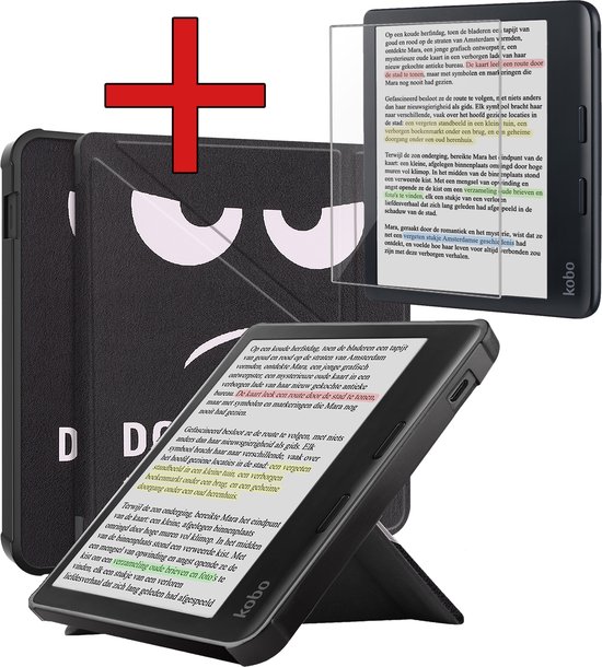 Hoesje Geschikt voor Kobo Libra Colour Hoesje Luxe Bescherm Case Trifold Met Screenprotector - Hoes Geschikt voor Kobo Libra Colour Hoes Book Cover - Don't Touch Me van Hoesje 