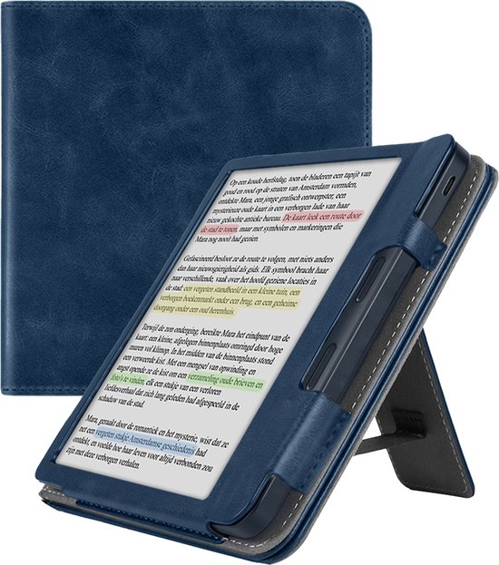 Hoesje Geschikt voor Kobo Libra Colour Lederen Hoes Book Case - Hoes Geschikt voor Kobo Libra Colour Hoesje Book Cover Leer - Donkerblauw van Hoesje 