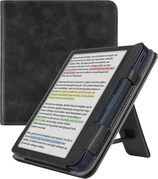 Hoesje Geschikt voor Kobo Libra Colour Lederen Hoes Book Case - Hoes Geschikt voor Kobo Libra Colour Hoesje Book Cover Leer - Zwart van Hoesje 