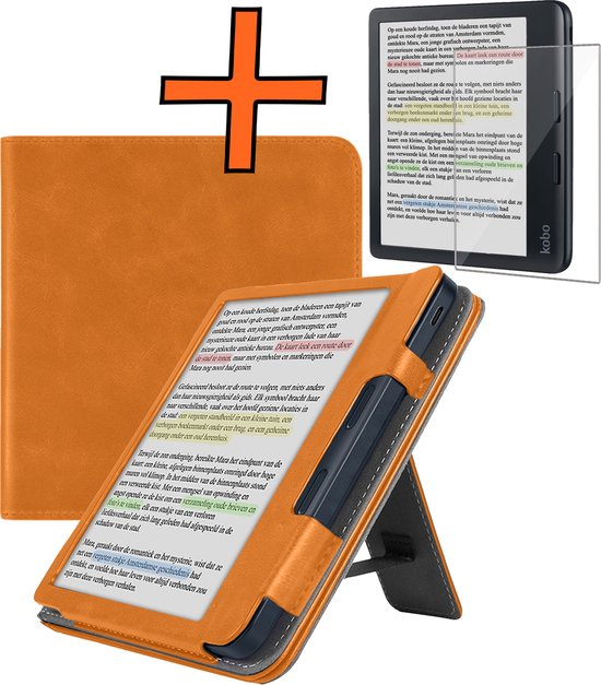 Hoesje Geschikt voor Kobo Libra Colour Lederen Hoes Book Case Met Screenprotector - Hoes Geschikt voor Kobo Libra Colour Hoesje Book Cover Leer - Bruin van Hoesje 