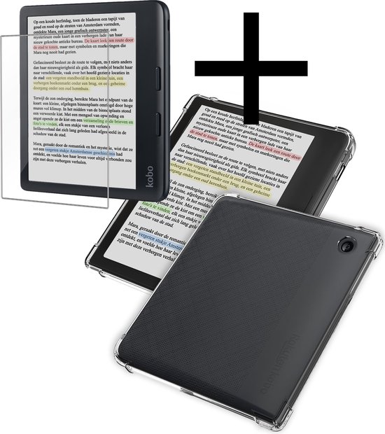 Hoesje Geschikt voor Kobo Libra Colour Shockproof Siliconen Case Met Screenprotector - Shockbestendige eReader Hoes Geschikt voor Kobo Libra Colour - Transparant van Colourful Tech