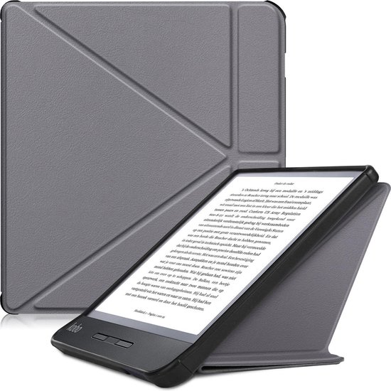 Hoesje Geschikt voor Kobo Libra H2O Hoes Bescherm Hoesje Case Sleep Cover Trifold - Hoes Geschikt voor Kobo Libra H2O Hoesje - Grijs van Hoesje 