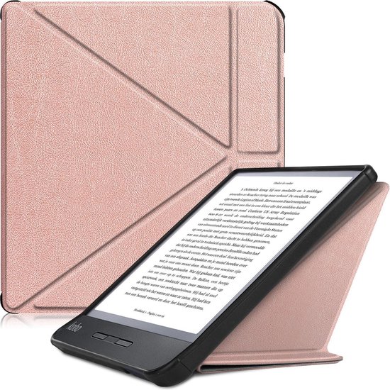 Hoesje Geschikt voor Kobo Libra H2O Hoes Bescherm Hoesje Case Sleep Cover Trifold - Hoes Geschikt voor Kobo Libra H2O Hoesje - Rosé Goud van CaseBoutique