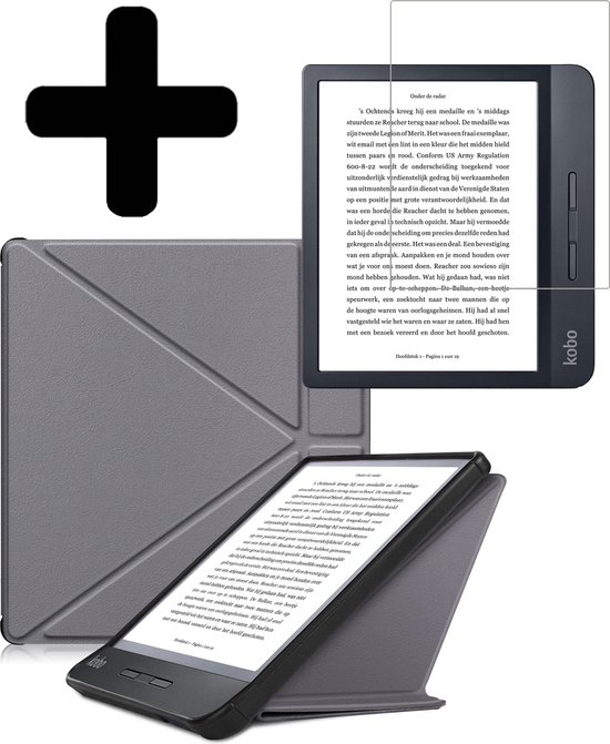 Hoesje Geschikt voor Kobo Libra H2O Hoes Bescherm Hoesje Case Sleep Cover Trifold Met Screenprotector - Hoes Geschikt voor Kobo Libra H2O Hoesje - Grijs van Hoesje 