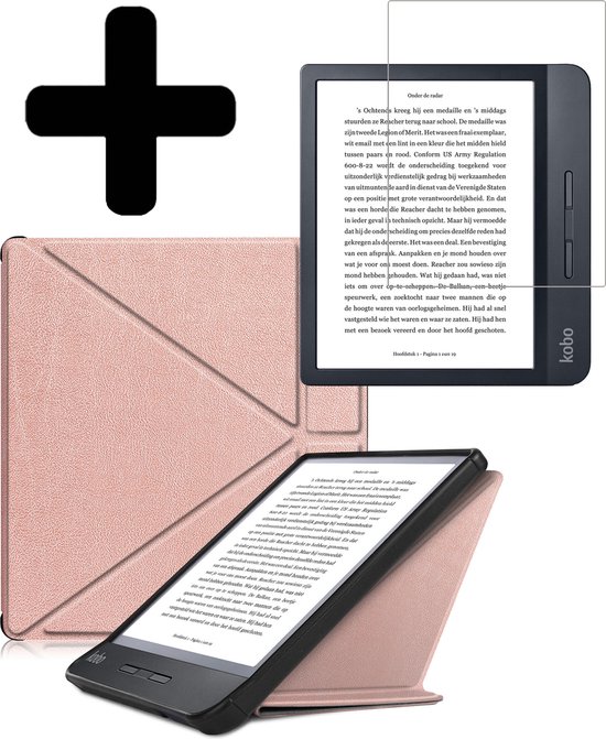 Hoesje Geschikt voor Kobo Libra H2O Hoes Bescherm Hoesje Case Sleep Cover Trifold Met Screenprotector - Hoes Geschikt voor Kobo Libra H2O Hoesje - Rosé Goud van Fosco Desk Products