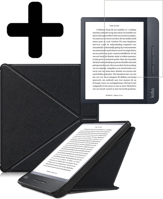Hoesje Geschikt voor Kobo Libra H2O Hoes Bescherm Hoesje Case Sleep Cover Trifold Met Screenprotector - Hoes Geschikt voor Kobo Libra H2O Hoesje - Zwart van FUTECH.
