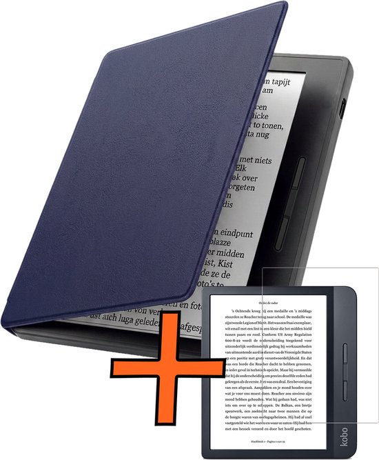 Hoesje Geschikt voor Kobo Libra H2O Hoes Book Case - Hoes Geschikt voor Kobo Libra H2O Hoesje Book Cover Met Screenprotector - Donkerblauw