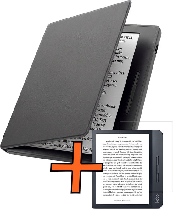 Hoesje Geschikt voor Kobo Libra H2O Hoes Book Case - Hoes Geschikt voor Kobo Libra H2O Hoesje Book Cover Met Screenprotector - Grijs