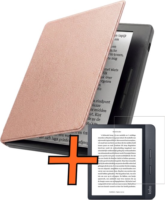 Hoesje Geschikt voor Kobo Libra H2O Hoes Book Case - Hoes Geschikt voor Kobo Libra H2O Hoesje Book Cover Met Screenprotector - Rosé Goud