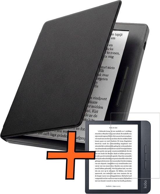 Hoesje Geschikt voor Kobo Libra H2O Hoes Book Case - Hoes Geschikt voor Kobo Libra H2O Hoesje Book Cover Met Screenprotector - Zwart