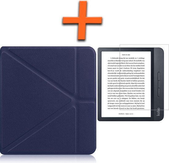 Hoesje Geschikt voor Kobo Libra H2O Hoes Book Case Trifold - Hoes Geschikt voor Kobo Libra H2O Hoesje Book Cover Met Screenprotector - Donkerblauw van Hoesje 