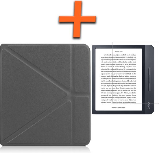 Hoesje Geschikt voor Kobo Libra H2O Hoes Book Case Trifold - Hoes Geschikt voor Kobo Libra H2O Hoesje Book Cover Met Screenprotector - Grijs van Hoesje 