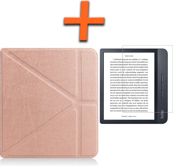 Hoesje Geschikt voor Kobo Libra H2O Hoes Book Case Trifold - Hoes Geschikt voor Kobo Libra H2O Hoesje Book Cover Met Screenprotector - Rosé Goud van Echt weertype