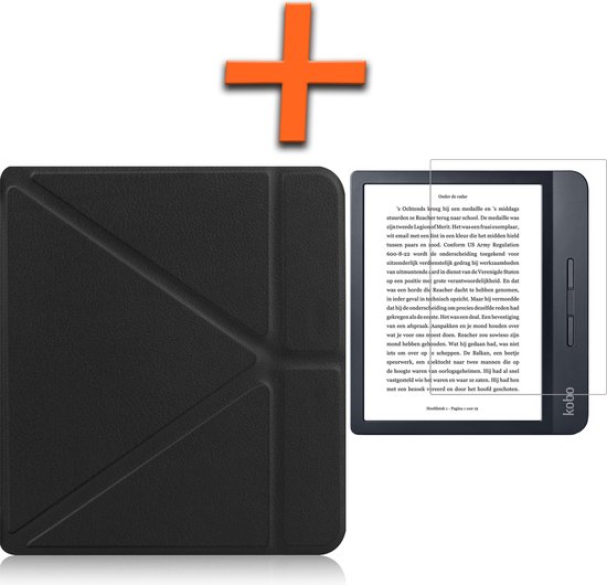 Hoesje Geschikt voor Kobo Libra H2O Hoes Book Case Trifold - Hoes Geschikt voor Kobo Libra H2O Hoesje Book Cover Met Screenprotector - Zwart van Hoesje 