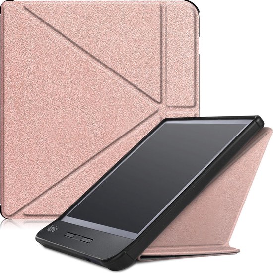 Hoesje Geschikt voor Kobo Libra H2O Hoesje Luxe Bescherm Case Trifold - Hoes Geschikt voor Kobo Libra H2O Hoes Book Cover - Rosé Goud van FMBigger