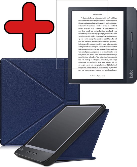Hoesje Geschikt voor Kobo Libra H2O Hoesje Luxe Bescherm Case Trifold Met Screenprotector - Hoes Geschikt voor Kobo Libra H2O Hoes Book Cover - Donkerblauw van Hoesje 