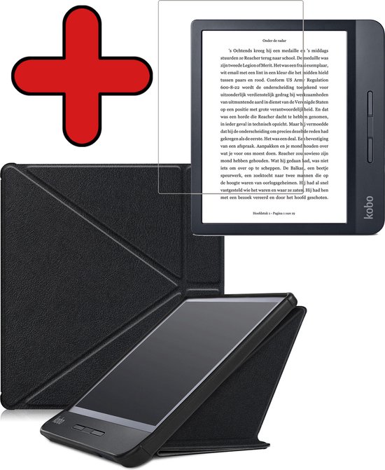 Hoesje Geschikt voor Kobo Libra H2O Hoesje Luxe Bescherm Case Trifold Met Screenprotector - Hoes Geschikt voor Kobo Libra H2O Hoes Book Cover - Zwart van Hoesje 