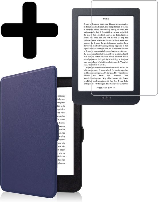 Hoesje Geschikt voor Kobo Nia Hoes Bescherm Hoesje Case Sleep Cover Met Screenprotector - Hoes Geschikt voor Kobo Nia Hoesje - Donkerblauw van Hoesje 