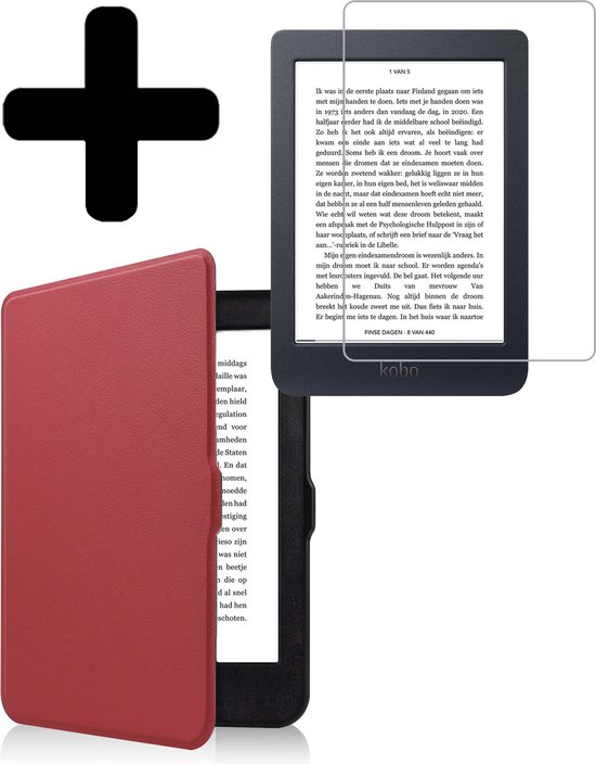 Hoesje Geschikt voor Kobo Nia Hoes Bescherm Hoesje Case Sleep Cover Met Screenprotector - Hoes Geschikt voor Kobo Nia Hoesje - Donkerrood van Merkloos