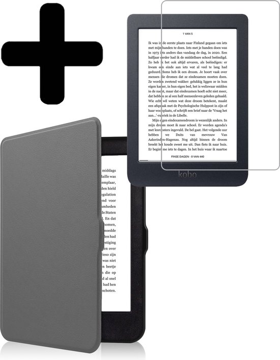 Hoesje Geschikt voor Kobo Nia Hoes Bescherm Hoesje Case Sleep Cover Met Screenprotector - Hoes Geschikt voor Kobo Nia Hoesje - Grijs van Hoesje 