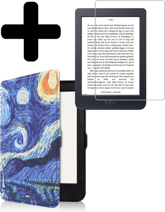 Hoesje Geschikt voor Kobo Nia Hoes Bescherm Hoesje Case Sleep Cover Met Screenprotector - Hoes Geschikt voor Kobo Nia Hoesje - Sterrenhemel van Hoesje 