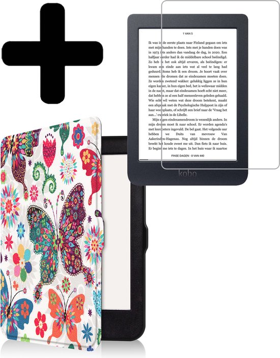 Hoesje Geschikt voor Kobo Nia Hoes Bescherm Hoesje Case Sleep Cover Met Screenprotector - Hoes Geschikt voor Kobo Nia Hoesje - Vlinders van Mobiparts