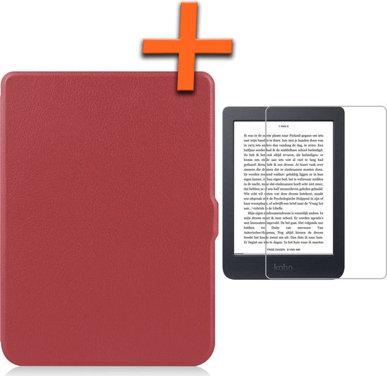 Hoesje Geschikt voor Kobo Nia Hoes Book Case - Hoes Geschikt voor Kobo Nia Hoesje Book Cover Met Screenprotector - Donkerrood van Hoesje 