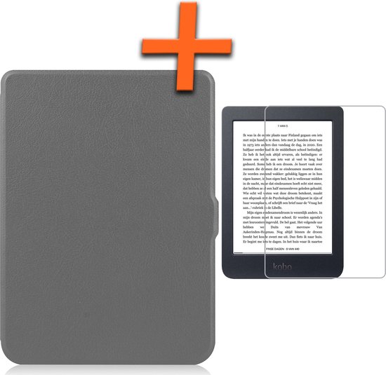 Hoesje Geschikt voor Kobo Nia Hoes Book Case - Hoes Geschikt voor Kobo Nia Hoesje Book Cover Met Screenprotector - Grijs van Hoesje 