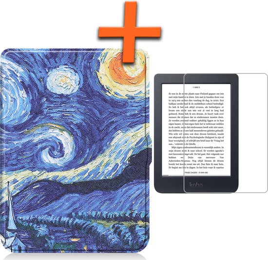 Hoesje Geschikt voor Kobo Nia Hoes Book Case - Hoes Geschikt voor Kobo Nia Hoesje Book Cover Met Screenprotector - Sterrenhemel van Hoesje 