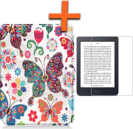Hoesje Geschikt voor Kobo Nia Hoes Book Case - Hoes Geschikt voor Kobo Nia Hoesje Book Cover Met Screenprotector - Vlinders van Hoesje 