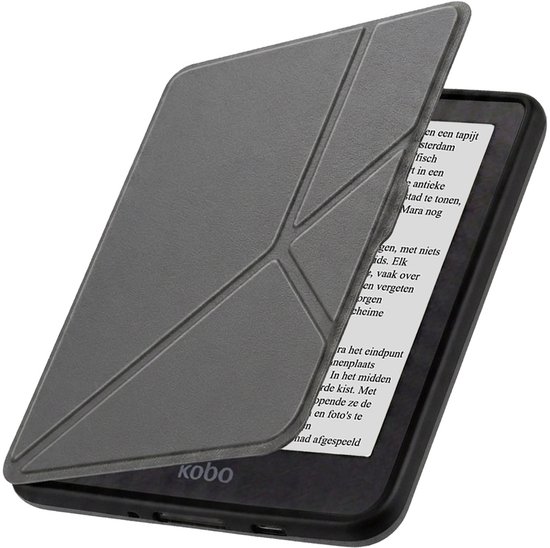 Hoesje Geschikt voor Kobo Nia Hoes Book Case Trifold - Hoes Geschikt voor Kobo Nia Hoesje Book Cover - Grijs