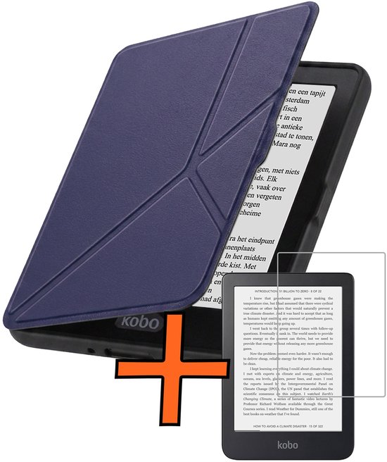 Hoesje Geschikt voor Kobo Nia Hoes Book Case Trifold - Hoes Geschikt voor Kobo Nia Hoesje Book Cover Met Screenprotector - Donkerblauw