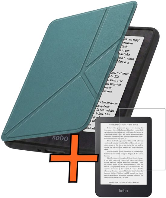 Hoesje Geschikt voor Kobo Nia Hoes Book Case Trifold - Hoes Geschikt voor Kobo Nia Hoesje Book Cover Met Screenprotector - Donkergroen