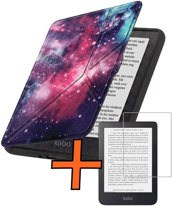 Hoesje Geschikt voor Kobo Nia Hoes Book Case Trifold - Hoes Geschikt voor Kobo Nia Hoesje Book Cover Met Screenprotector - Galaxy