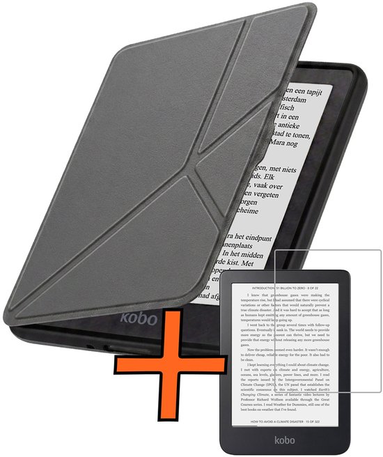 Hoesje Geschikt voor Kobo Nia Hoes Book Case Trifold - Hoes Geschikt voor Kobo Nia Hoesje Book Cover Met Screenprotector - Grijs