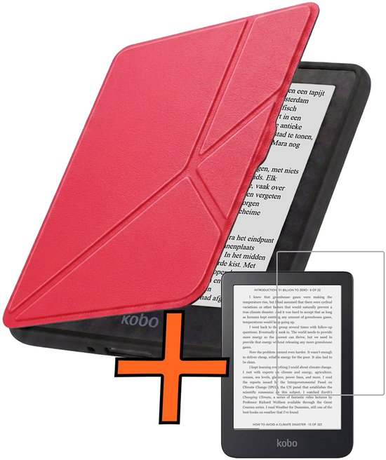 Hoesje Geschikt voor Kobo Nia Hoes Book Case Trifold - Hoes Geschikt voor Kobo Nia Hoesje Book Cover Met Screenprotector - Rood