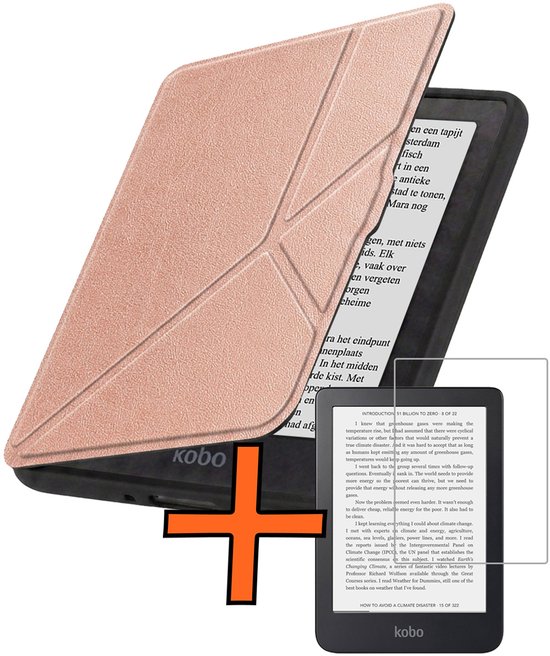 Hoesje Geschikt voor Kobo Nia Hoes Book Case Trifold - Hoes Geschikt voor Kobo Nia Hoesje Book Cover Met Screenprotector - Rosé Goud