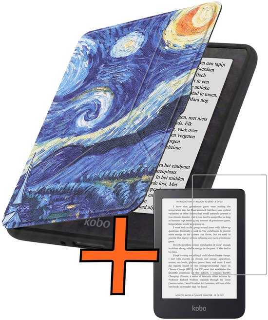 Hoesje Geschikt voor Kobo Nia Hoes Book Case Trifold - Hoes Geschikt voor Kobo Nia Hoesje Book Cover Met Screenprotector - Sterrenhemel