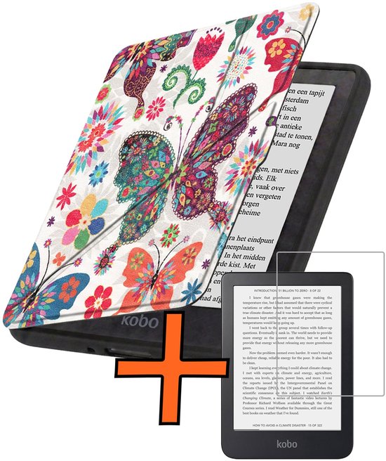 Hoesje Geschikt voor Kobo Nia Hoes Book Case Trifold - Hoes Geschikt voor Kobo Nia Hoesje Book Cover Met Screenprotector - Vlinders