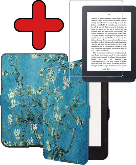 Hoesje Geschikt voor Kobo Nia Hoesje Luxe Bescherm Case Met Screenprotector - Hoes Geschikt voor Kobo Nia Hoes Book Cover - Bloesem van Hoesje 