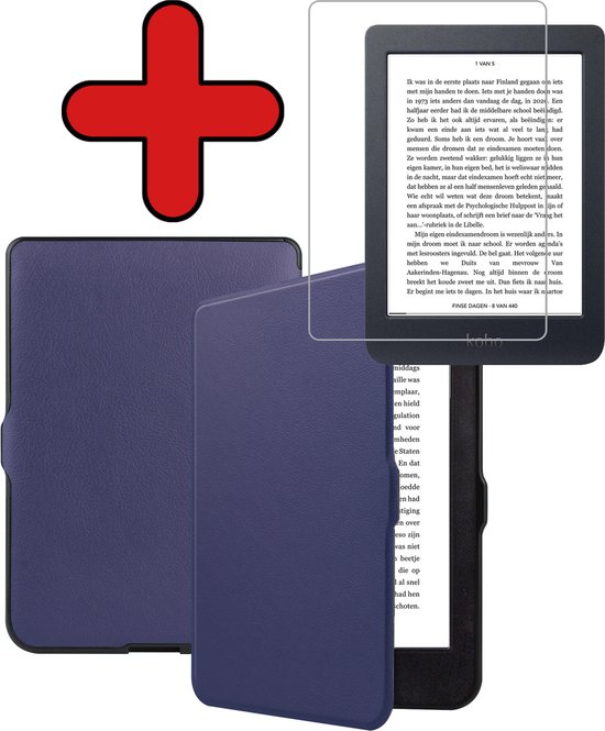 Hoesje Geschikt voor Kobo Nia Hoesje Luxe Bescherm Case Met Screenprotector - Hoes Geschikt voor Kobo Nia Hoes Book Cover - Donkerblauw van Hoesje 
